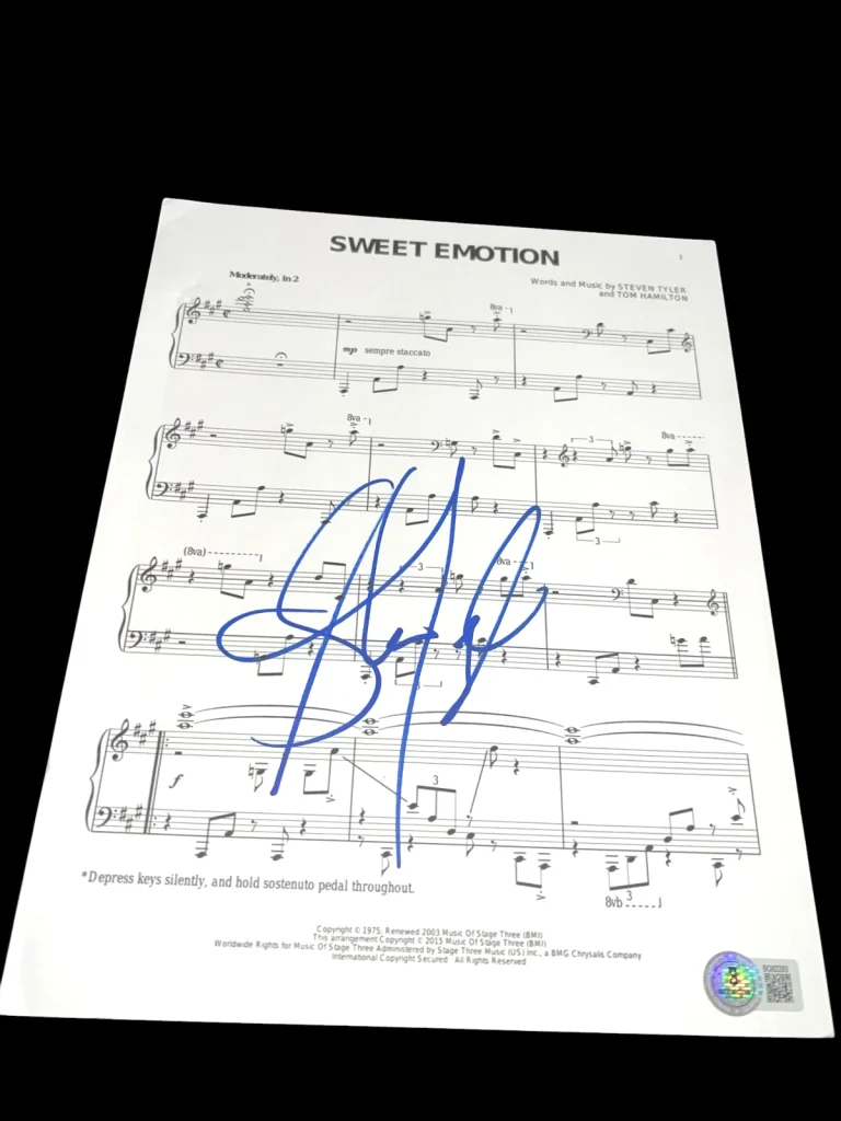 STEVEN TYLER SIGNED AUTOGRAPH SHEET MUSIC SWEET EMOTION BECKETT BAS COA AUTO D
