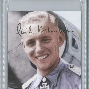 ERICH HARTMANN SIGNED PHOTOGRAPH PSA DNA (D) WWII ACE 352V