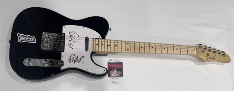 JUDAS PRIEST SIGNED BLACK ELECTRIC GUITAR ROB HALFORD IAN HILL JSA COA