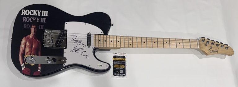 JIM PETERIK SIGNED CUSTOM ROCKY 3 GUITAR SURVIVOR EYE OF THE TIGER JSA COA