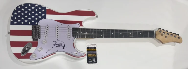 KEVIN CRONIN SIGNED USA FLAG ELECTRIC GUITAR REO SPEEDWAGON JSA COA