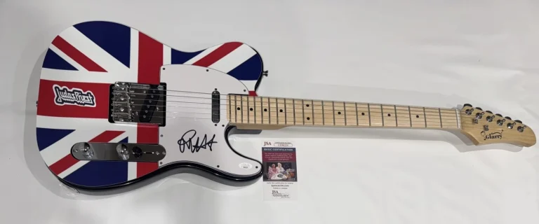 ROB HALFORD SIGNED UK FLAG ELECTRIC GUITAR JUDAS PRIEST JSA COA