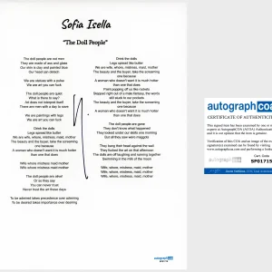 Sofia Isella 'The Doll People' Signed Lyric Sheet ACOA Indie Pop Singer