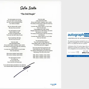 Sofia Isella 'The Doll People' Signed Lyric Sheet ACOA Indie Pop Singer