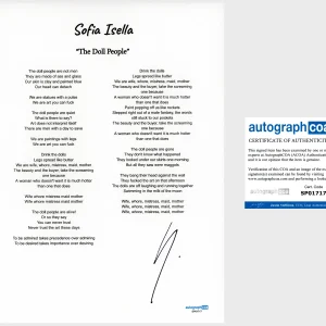 Sofia Isella 'The Doll People' Signed Lyric Sheet ACOA Indie Pop Singer