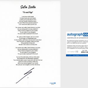 Sofia Isella 'Us And Pigs' Signed Lyric Sheet ACOA Indie Pop Singer