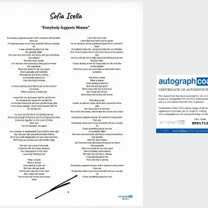 Sofia Isella 'Everybody Supports Women' Signed Lyric Sheet ACOA Indie Pop Singer