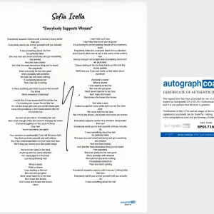 Sofia Isella 'Everybody Supports Women' Signed Lyric Sheet ACOA Indie Pop Singer