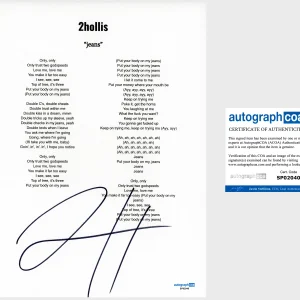 '2hollis' Signed Lyric Sheet 'Jeans' ACOA Rapper