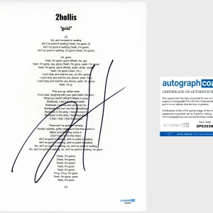 '2hollis' Signed Lyric Sheet 'Gold' ACOA Rapper