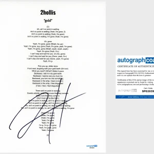 '2hollis' Signed Lyric Sheet 'Gold' ACOA Rapper