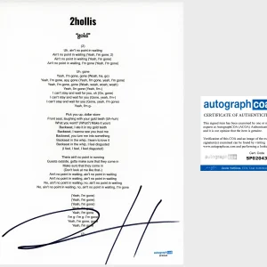 '2hollis' Signed Lyric Sheet 'Gold' ACOA Rapper