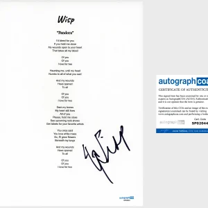 'Wisp' Signed Lyric Sheet 'Pandora' Natalie Lu ACOA