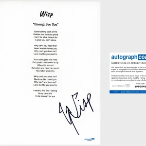 'Wisp' Signed Lyric Sheet 'Enough For You' Natalie Lu ACOA