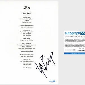 'Wisp' Signed Lyric Sheet 'Your Face' Natalie Lu ACOA