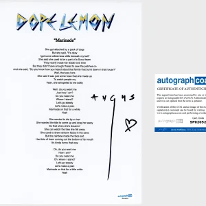 ‘Dope Lemon’ Signed Lyric Sheet ‘Marinade’ ACOA Angus Stone