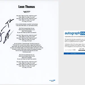 ‘Leon Thomas’ Signed Lyric Sheet ‘MUTT’ ACOA Autograph