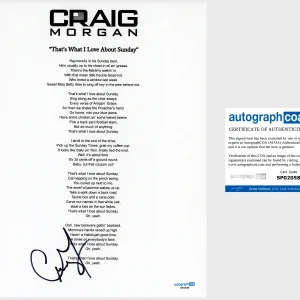 'Craig Morgan' Signed Lyric Sheet 'That's What I Love About Sunday' ACOA Country