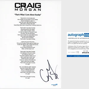 'Craig Morgan' Signed Lyric Sheet 'That's What I Love About Sunday' ACOA Country