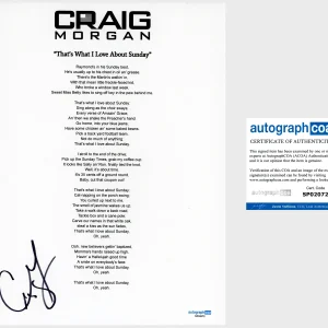 'Craig Morgan' Signed Lyric Sheet 'That's What I Love About Sunday' ACOA Country