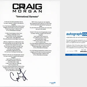'Craig Morgan' Signed Lyric Sheet 'International Harvester' ACOA Country