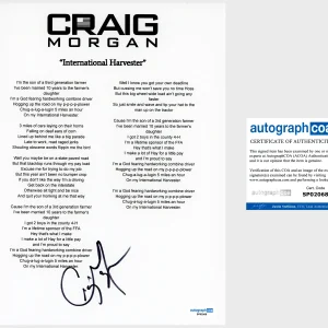 'Craig Morgan' Signed Lyric Sheet 'International Harvester' ACOA Country