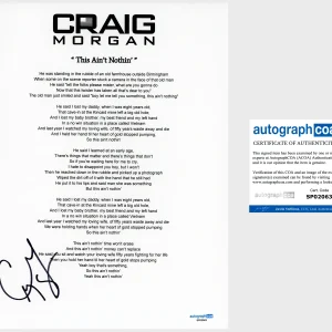 'Craig Morgan' Signed Lyric Sheet 'This Ain't Nothin' ACOA Country