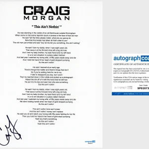 'Craig Morgan' Signed Lyric Sheet 'This Ain't Nothin' ACOA Country