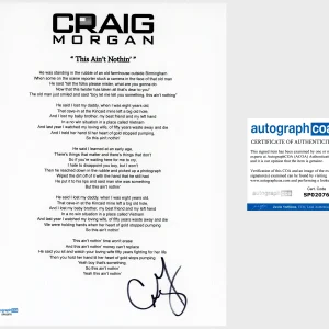 'Craig Morgan' Signed Lyric Sheet 'This Ain't Nothin' ACOA Country