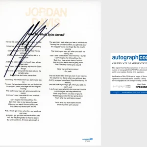 'Jordan Davis' Signed Lyric Sheet 'What My World Spins Around' ACOA Country Star