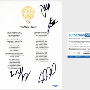 ‘Collective Soul’ Band Signed Lyric Sheet 'The World I Know' +4 ACOA