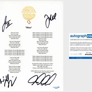 ‘Collective Soul’ Band Signed Lyric Sheet 'Shine' +4 ACOA