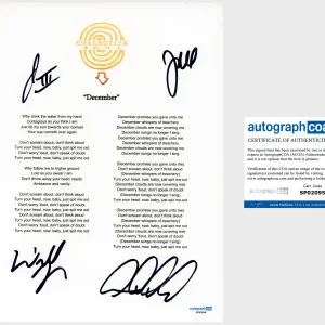 ‘Collective Soul’ Band Signed Lyric Sheet 'December' +4 ACOA