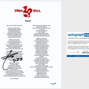 Sisqo ‘Dru Hill’ Frontman Signed Lyric Sheet 'Beauty' ACOA