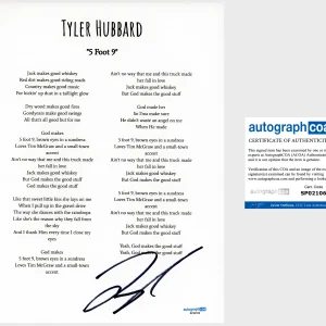 Tyler Hubbard ‘Florida Georgia Line’ Signed Lyric Sheet ‘5 Foot 9’ Country ACOA