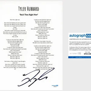 'Tyler Hubbard' Signed Lyric Sheet ‘Back Then Right Now' ACOA