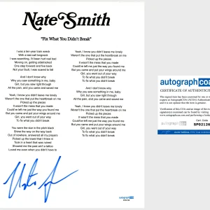 ‘Nate Smith’ Country Singer Signed ‘Fix What You Didn’t Break’ Lyric Sheet ACOA