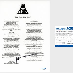 Patrick Stump ‘Fall Out Boy’ Band Signed Sugar We’re Going Down Lyric Sheet ACOA