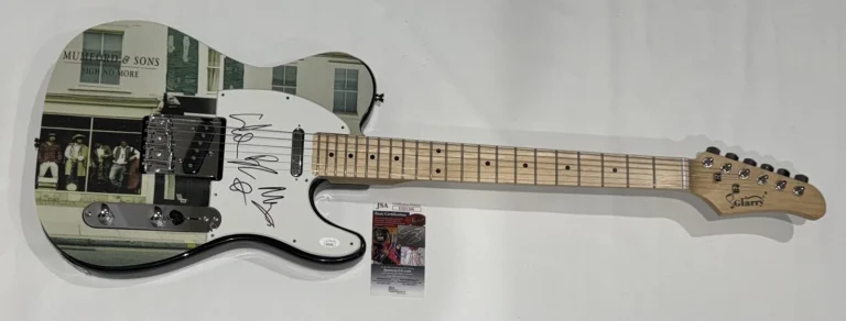 MUMFORD & SONS SIGNED CUSTOM SIGH NO MORE GUITAR MARCUS BEN WINSTON TED JSA COA
