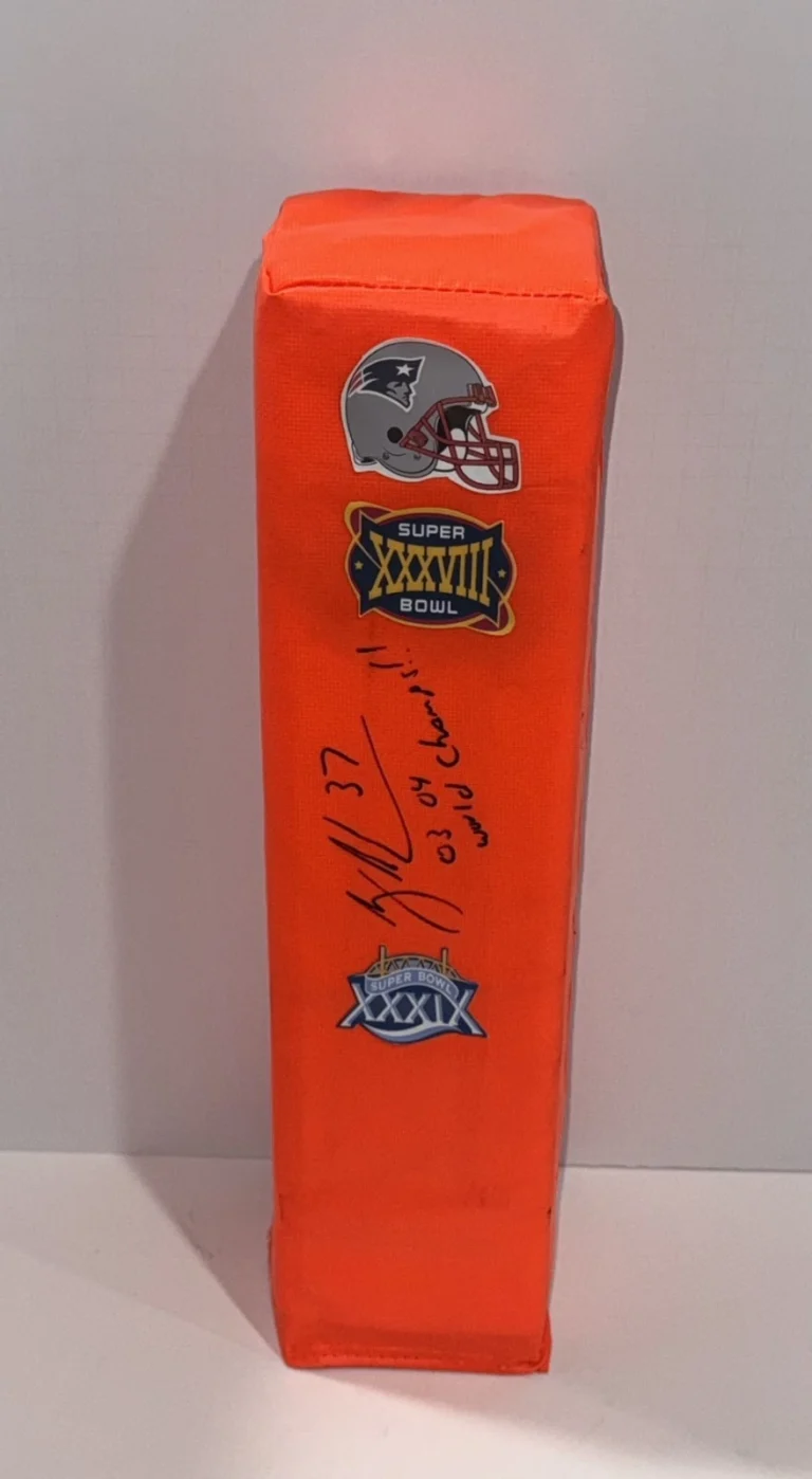 RODNEY HARRISON SIGNED TOUCHDOWN PYLON NEW ENGLAND PATRIOTS SUPER BOWL PROOF COLLECTIBLE MEMORABILIA