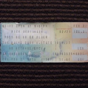 Rick Derringer Feb 22 1979 The Palms Used Concert Ticket Stub