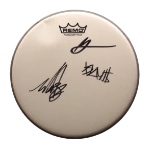 BLINK-182 FULL BAND SIGNED AUTOGRAPH 10" DRUMHEAD TRAVIS BARKER, MARK HOPPUS JSA