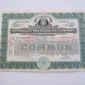 Hydraulic Press Brick Company Stock Certificate Missouri 100 Shares 1943 #2