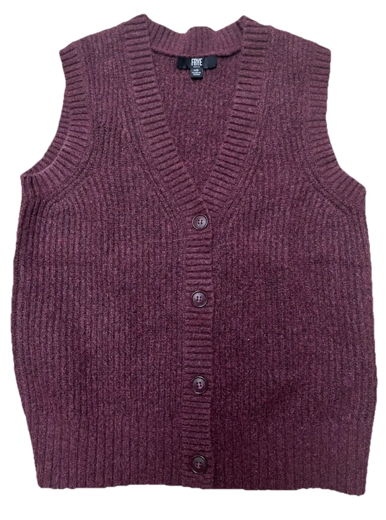 NWT Frye Small Burgundy Women's Sweater Vest Ribbed Knit Button Front Size Small