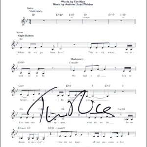 Tim Rice Signed Autograph You Must Love Me Sheet Music from Broadway 's Evita