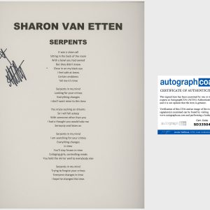 SHARON VAN ETTEN SIGNED AUTOGRAPH SERPENTS 8.5"x11" LYRIC SHEET & ACOA COA