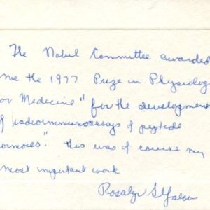 Rosalyn Sussman Yalow Nobel Prize Medicine Radioimmunoassay Signed Autograph ANQ