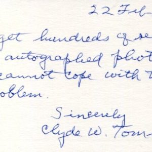 Clyde Tombaugh Astronomer Discovered Planet Pluto Kuiper Belt Signed Autograph