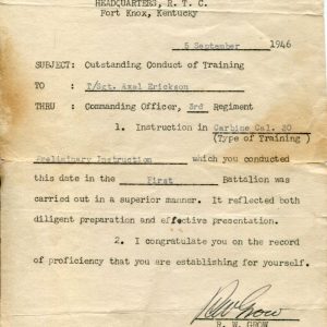 General Robert W. Grow WWII 6th Armored Division Fort Knox Signed Autograph