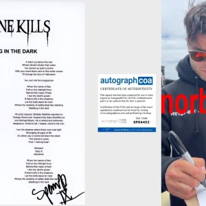 SPENCER CHARNAS SIGNED ICE NINE KILLS STABBING IN THE DARK LYRIC w/PROOF & COA